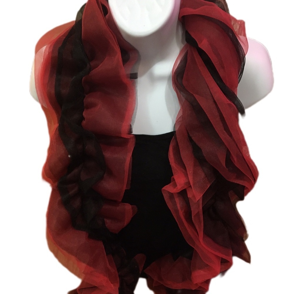 Red and Black Ruffled Scarf